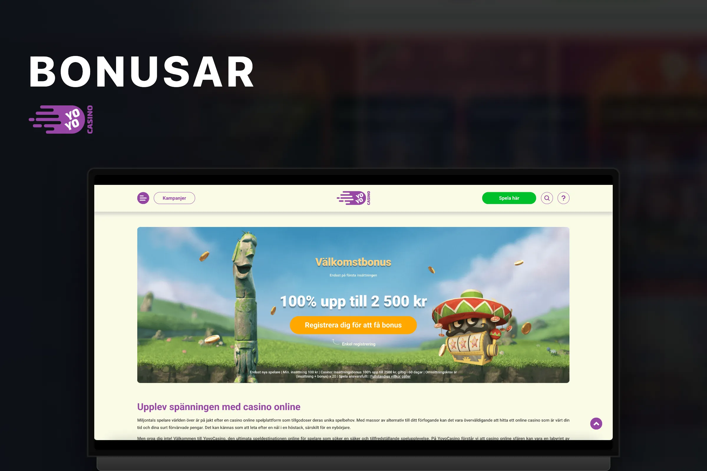 Yoyo Casino välkomstbonus — upp till 25 000 kr + 200 fria spins.