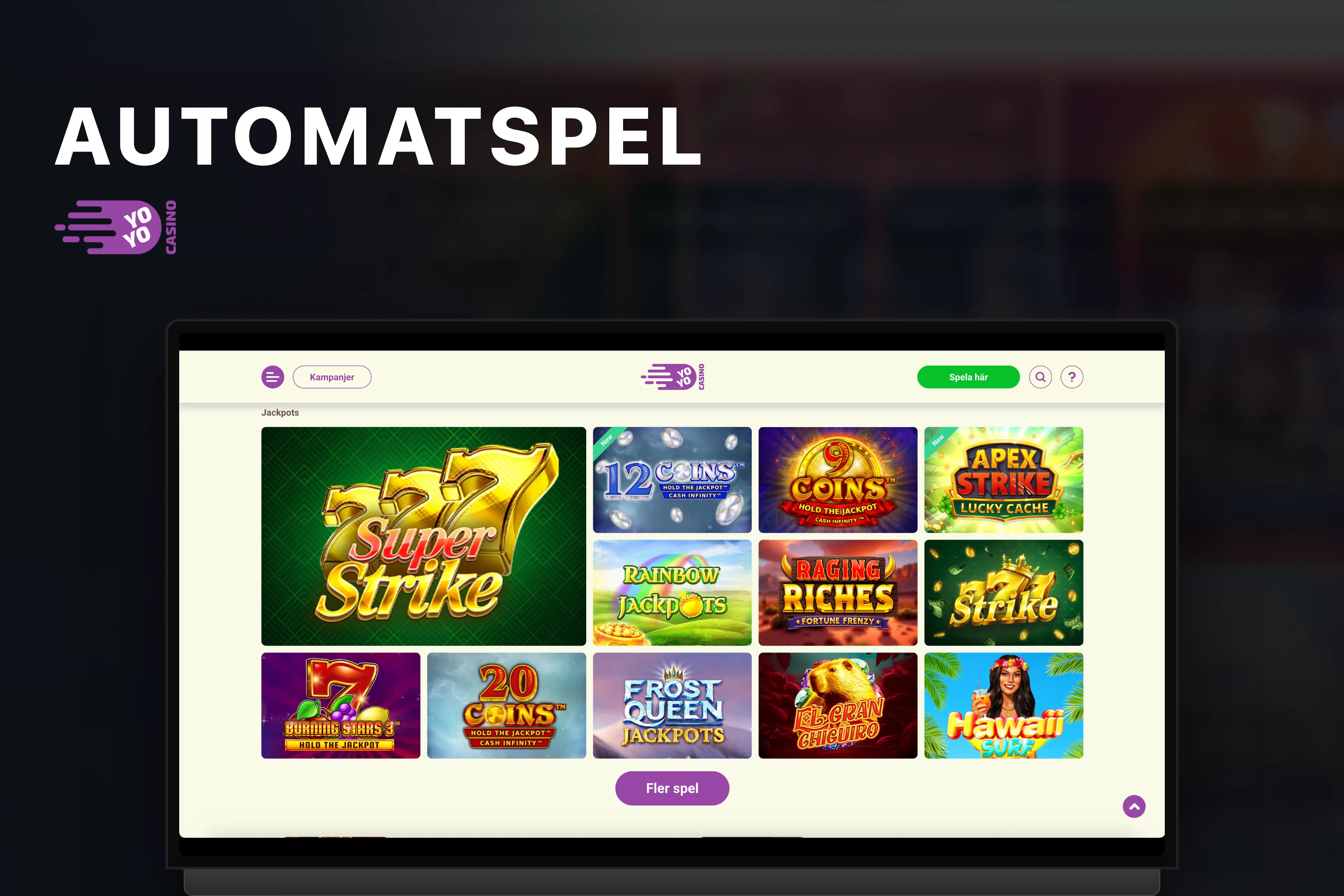 Slotsspel hos Yoyo Casino — Sweet Bonanza, Book of Dead m.fl.